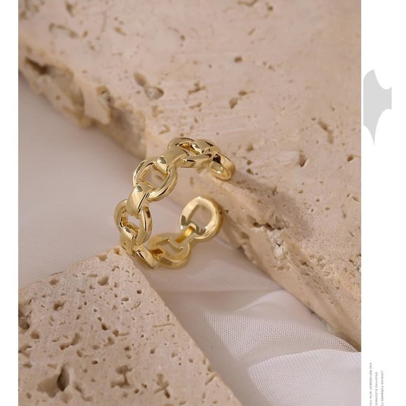 NEW 18K Gold Plated Link Chain Adjustable Ring 0 - Picture 4 of 5